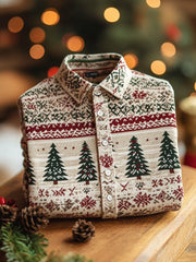 Herren Retro Weihnachts baum Bedrucktes Hemd