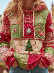 Damen-Weihnachts-Patchwork-Sweatshirt lässig