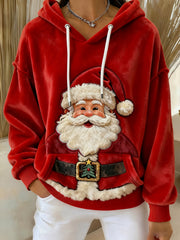 Damen Vintage Weihnachtsmann-Kunst bedruckter Flanell-Hoodie