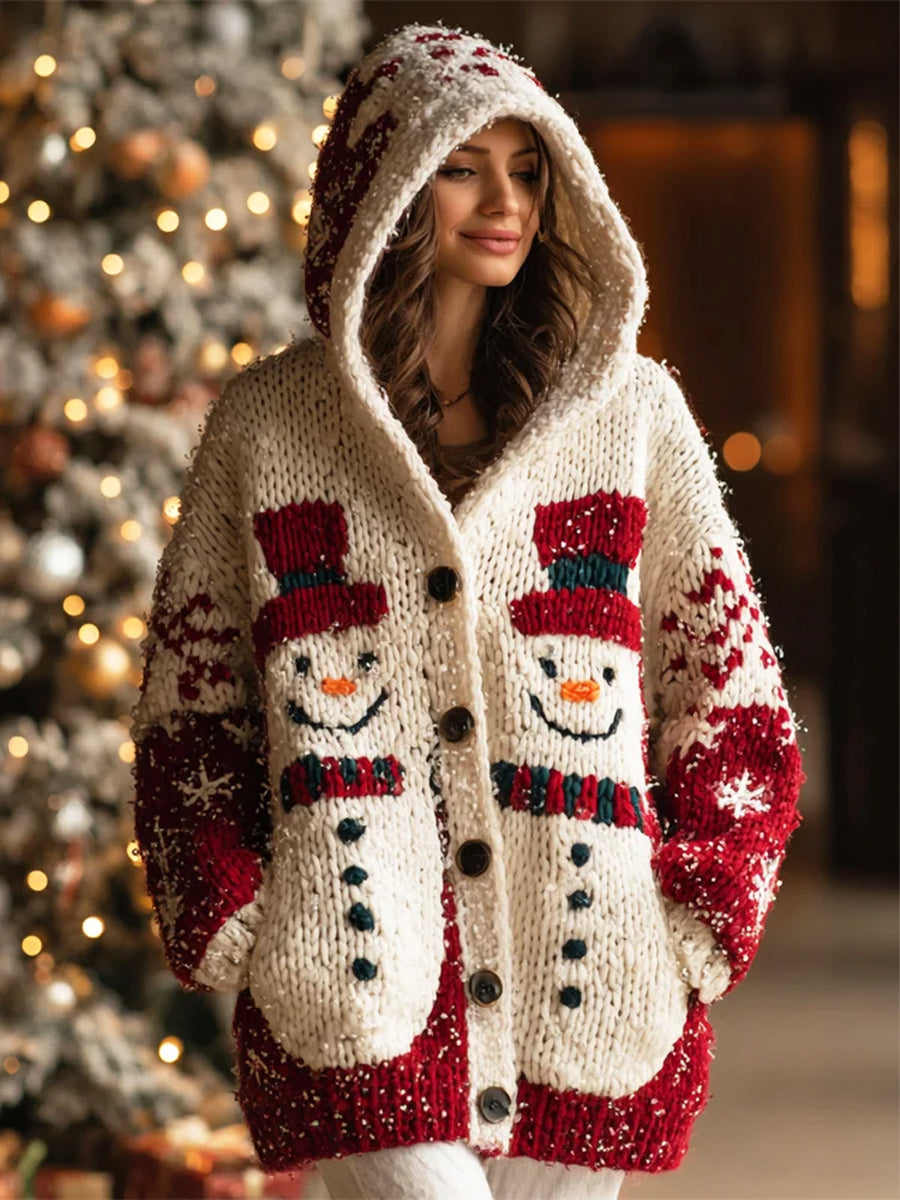 Damen-Weihnachts schneemann-Kunst muster Cardigan
