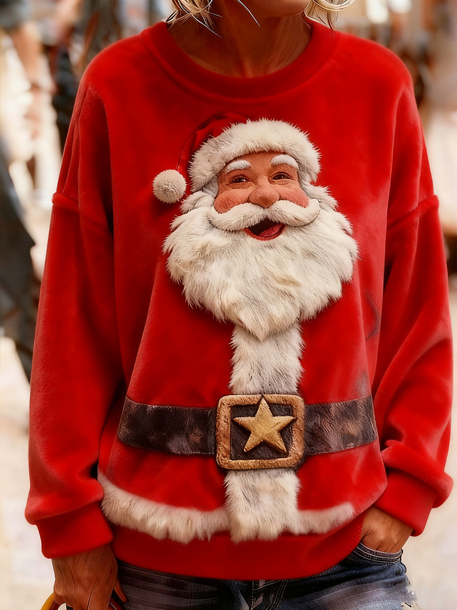 Damen Vintage Weihnachtsmann-Kunst bedruckter Flanell-Hoodie