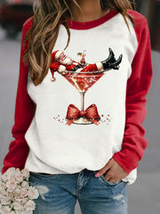 Damen-Sweatshirt mit Raglan-Ärmel für Weihnachts mann und Rotwein glas
