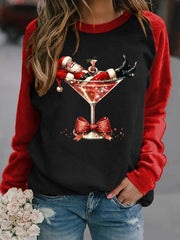 Damen-Sweatshirt mit Raglan-Ärmel für Weihnachts mann und Rotwein glas