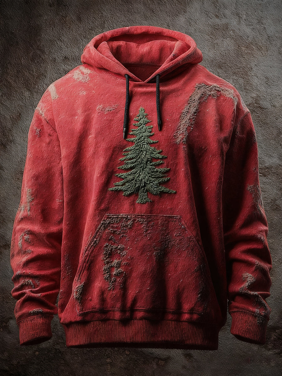 Herren Vintage Weihnachtsbaum-Kunstdruck Casual Übergroße Schulter Hoodie mit Taschen