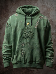 Herren Vintage Weihnachtsbaum-Kunstdruck Casual Übergroße Schulter Hoodie mit Taschen