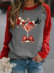 Damen-Sweatshirt mit Raglan-Ärmel für Weihnachts mann und Rotwein glas