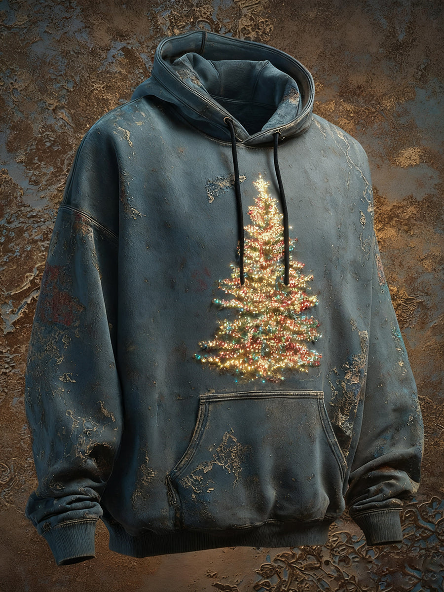 Herren Vintage Weihnachtsbaum-Kunstdruck Casual Übergroße Schulter Hoodie mit Taschen