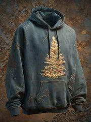 Herren Vintage Weihnachtsbaum-Kunstdruck Casual Übergroße Schulter Hoodie mit Taschen