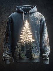 Herren Vintage Weihnachtsbaum-Kunstdruck Casual Übergroße Schulter Hoodie mit Taschen