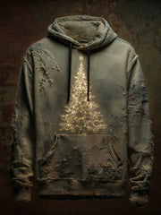 Herren Vintage Weihnachtsbaum-Kunstdruck Casual Übergroße Schulter Hoodie mit Taschen