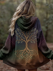 Damen Vintage Tree of Life Celtic Dick Nähte Komfortable Strick jacke mit Kapuze