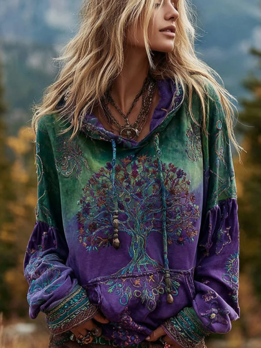 Frauen Wikinger Baum des Lebens Gradienten druck Langarm Lässiger Hoodie