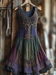 Damen Vintage Wikinger Baum des Lebens Steigung Leinen kleid