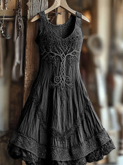 Damen Vintage Wikinger Baum des Lebens Steigung Leinen kleid