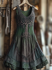 Damen Vintage Wikinger Baum des Lebens Steigung Leinen kleid