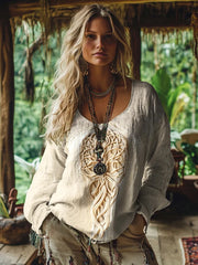 Damen Vintage U Wikinger Baum des Lebens Kunst Baumwolle und Leinen T-Shirt