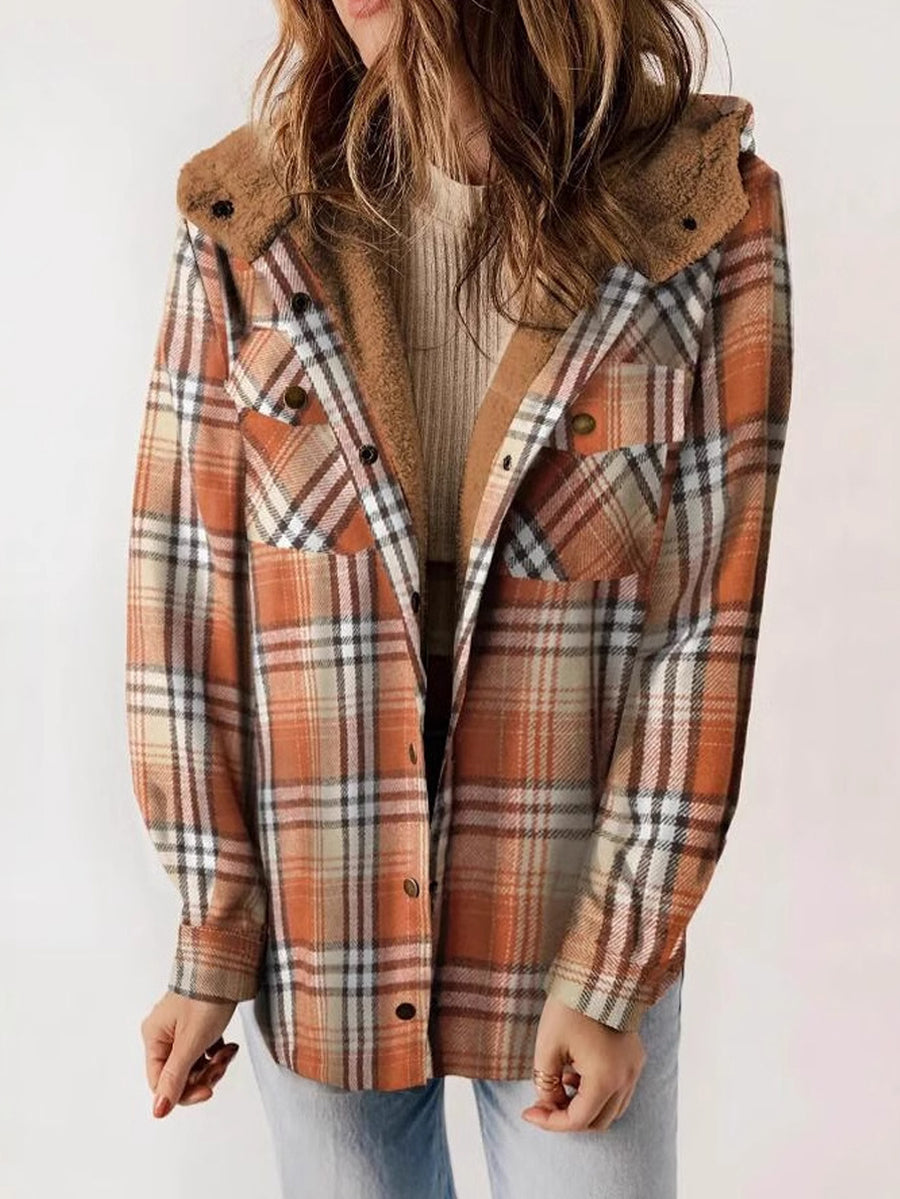 Damen warme Plüsch-Plaid Kapuzen jacke