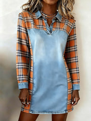 Bedrucktes Midi-Kleid mit V-Ausschnitt in Vintage-Mode mit langen Ärmeln