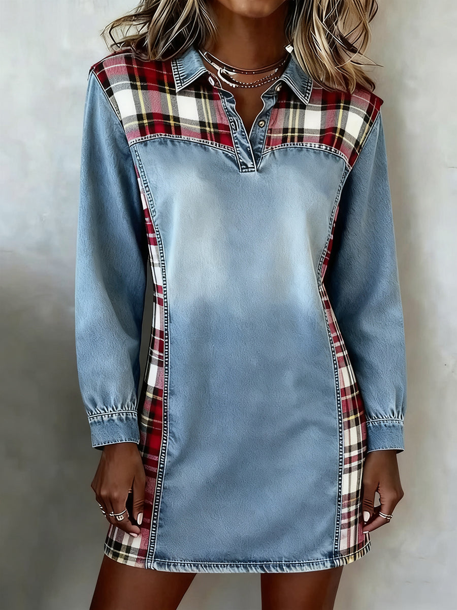 Patchwork-Kunst kleid für Damen Vintage-Plaid muster