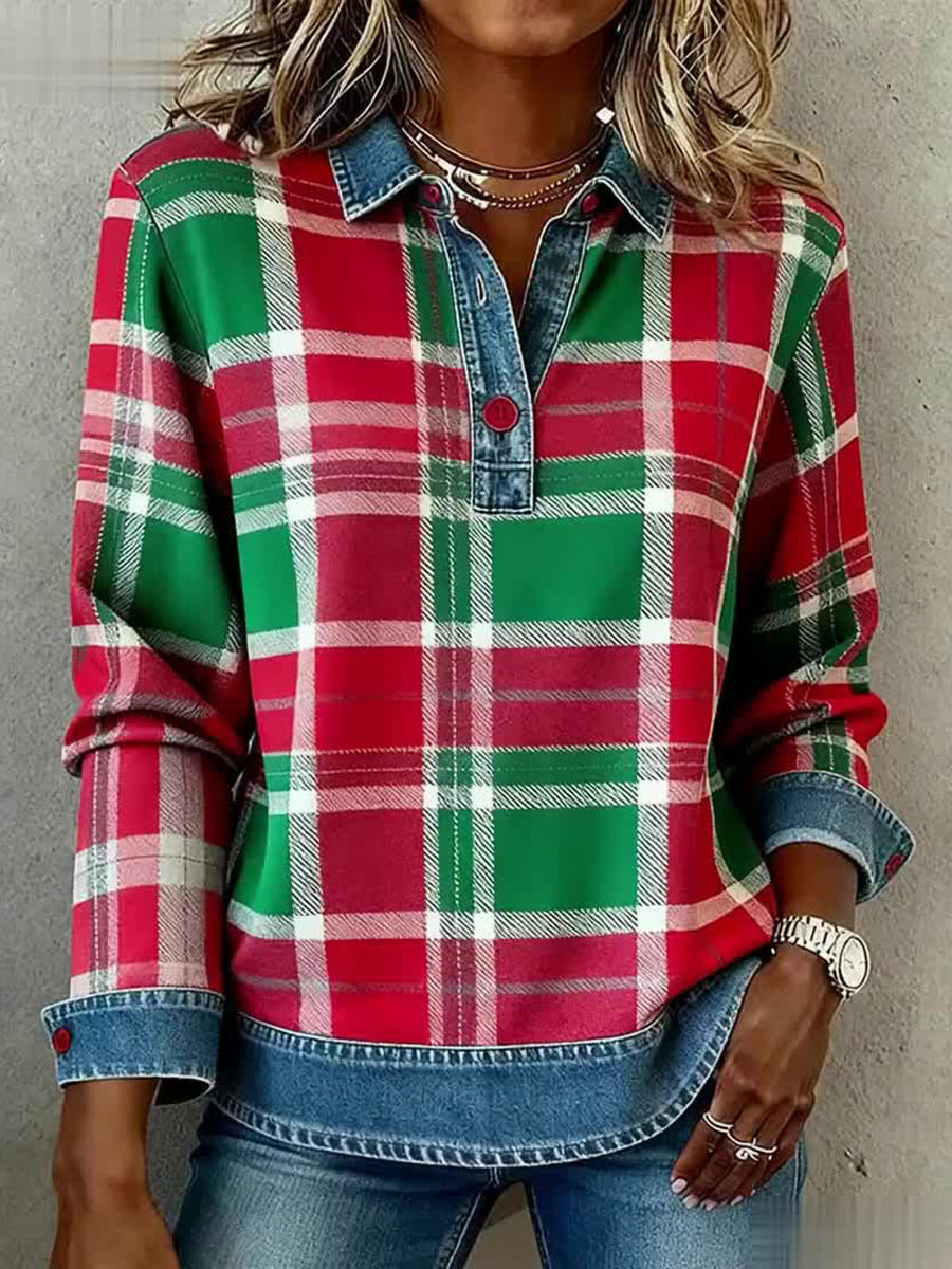 Frauen Weihnachten inspiriert Plaid Muster Gemütliches Top