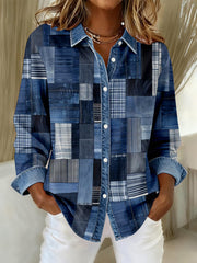 Damen Vintage Patchwork Kunst Shirt