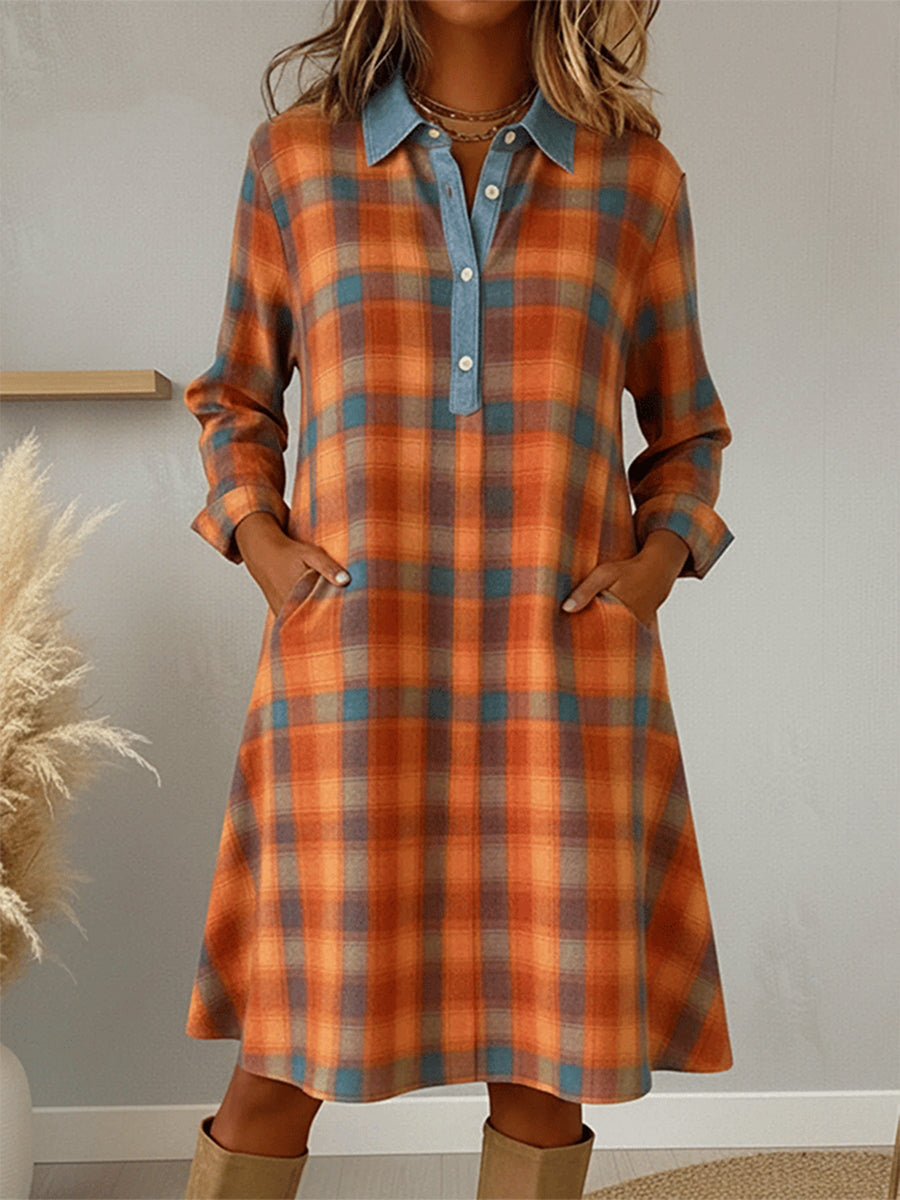 Patchwork-Kunst kleid für Damen im Herbst mit Plaid muster