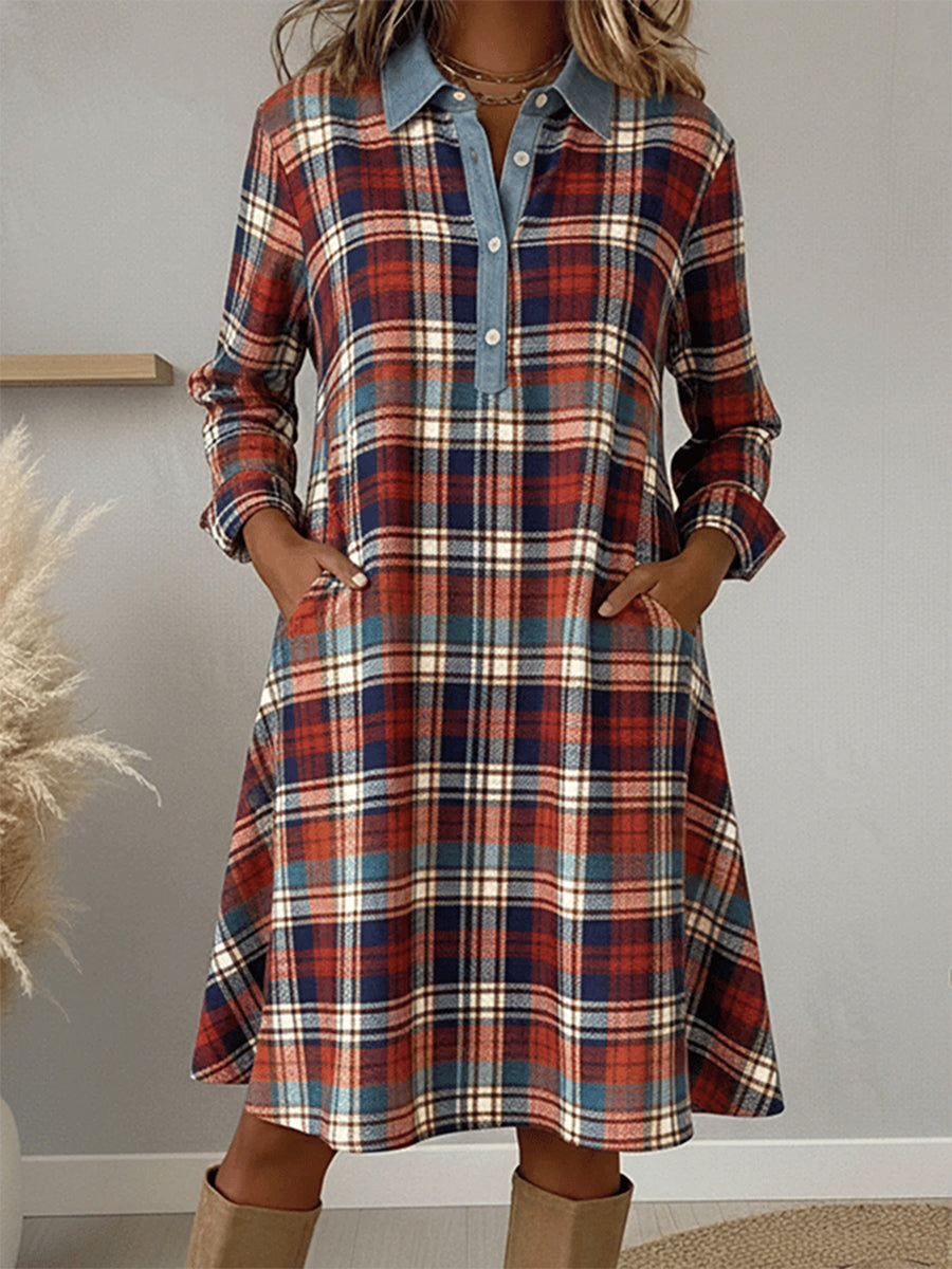 Patchwork-Kunst kleid für Damen Vintage-Plaid muster