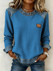 Damenmode Patchwork Design Waffel Sweatshirt