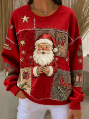 Frauen Santa Claus Patchwork Print Regelmäßige Sweatshirt