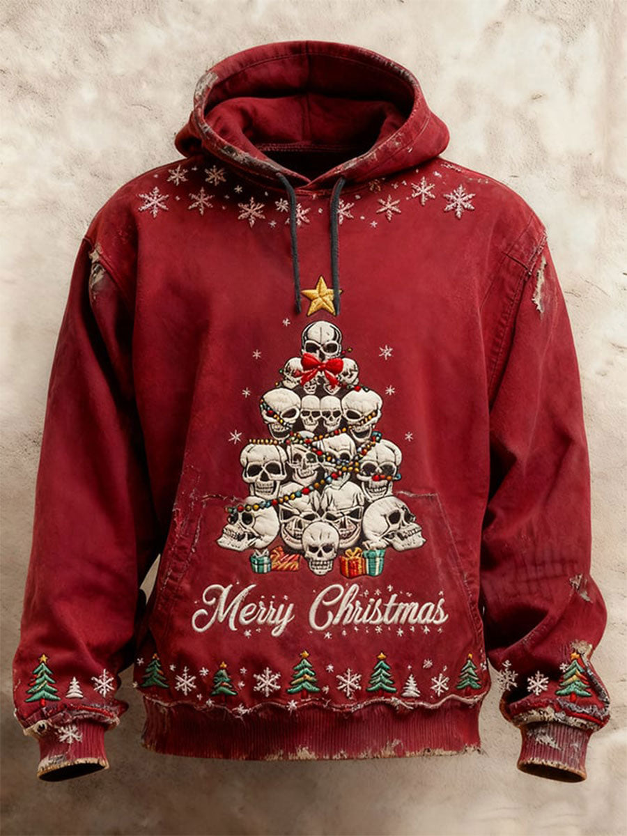 Herren Vintage Weihnachts schädel Weihnachts baum Hoodie