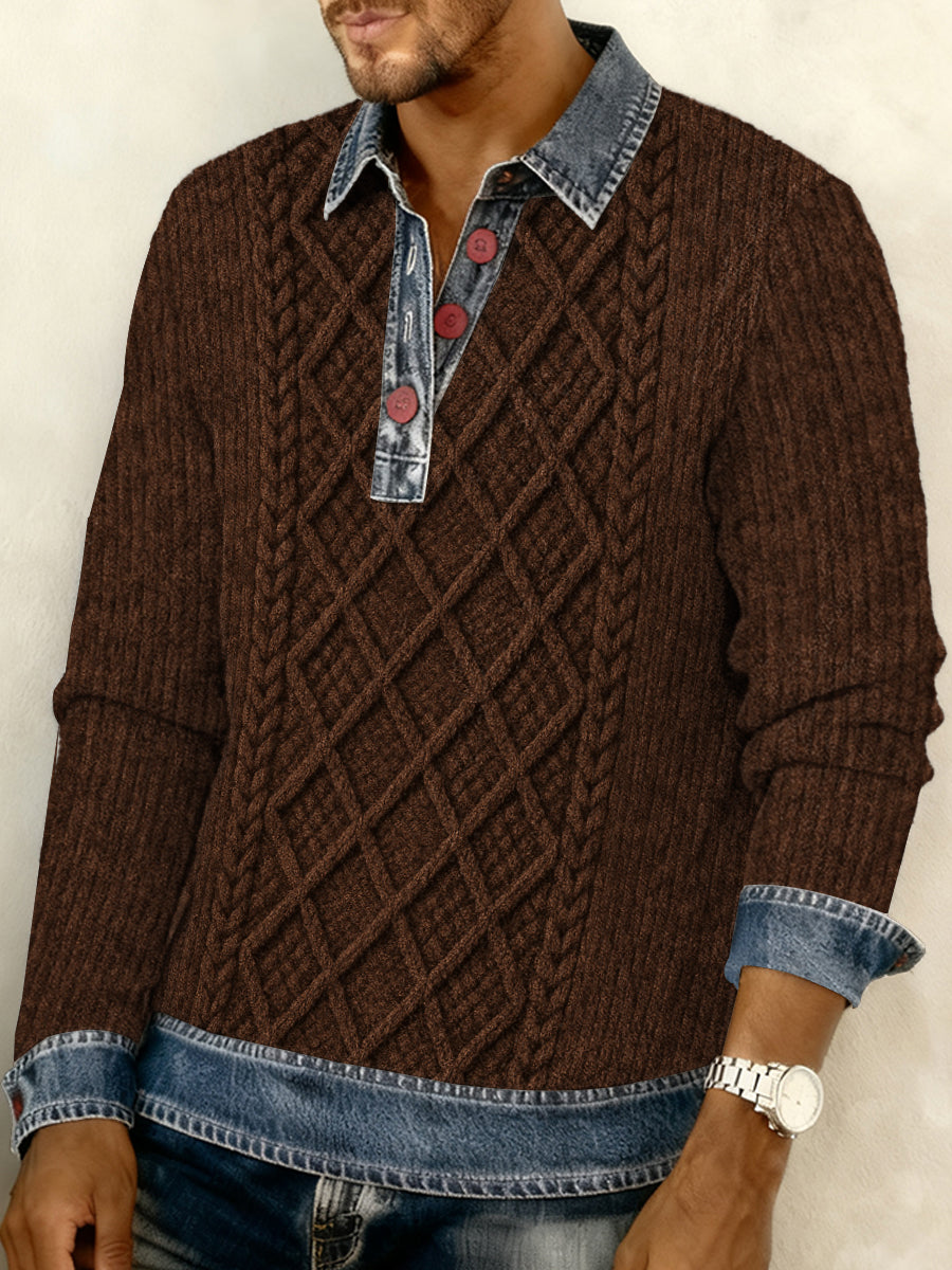 Sweatshirt mit strukturiertem Denim-Kragen für Herren