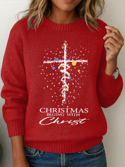 Damen Casual Weihnachten "Weihnachten beginnt mit Christus" Kreuz druck Pullover