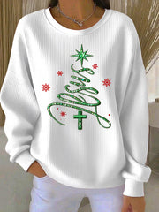 Frauen Jesus Christatmas Baum gerippt Rundhals-Sweatshirt