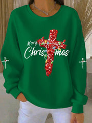 Damen Frohe Weihnachten Kreuz gerippt Rundhals-Sweatshirt