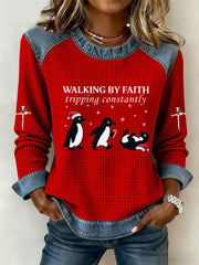 Frauen lustige Weihnachten Walking By Faith Tripping ständig Druck Casual Waffel Hoodie