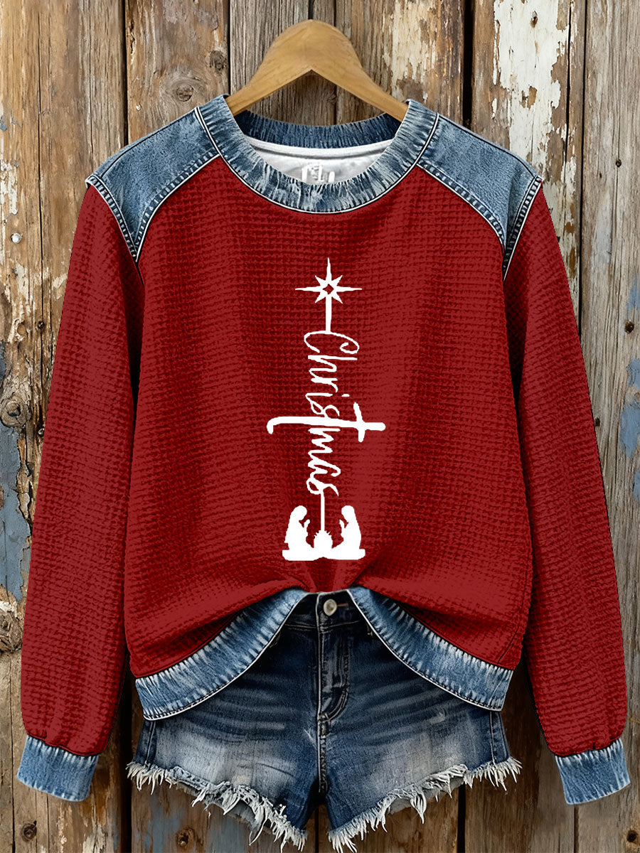 Damen-Weihnachts kreuz druck Casual Top