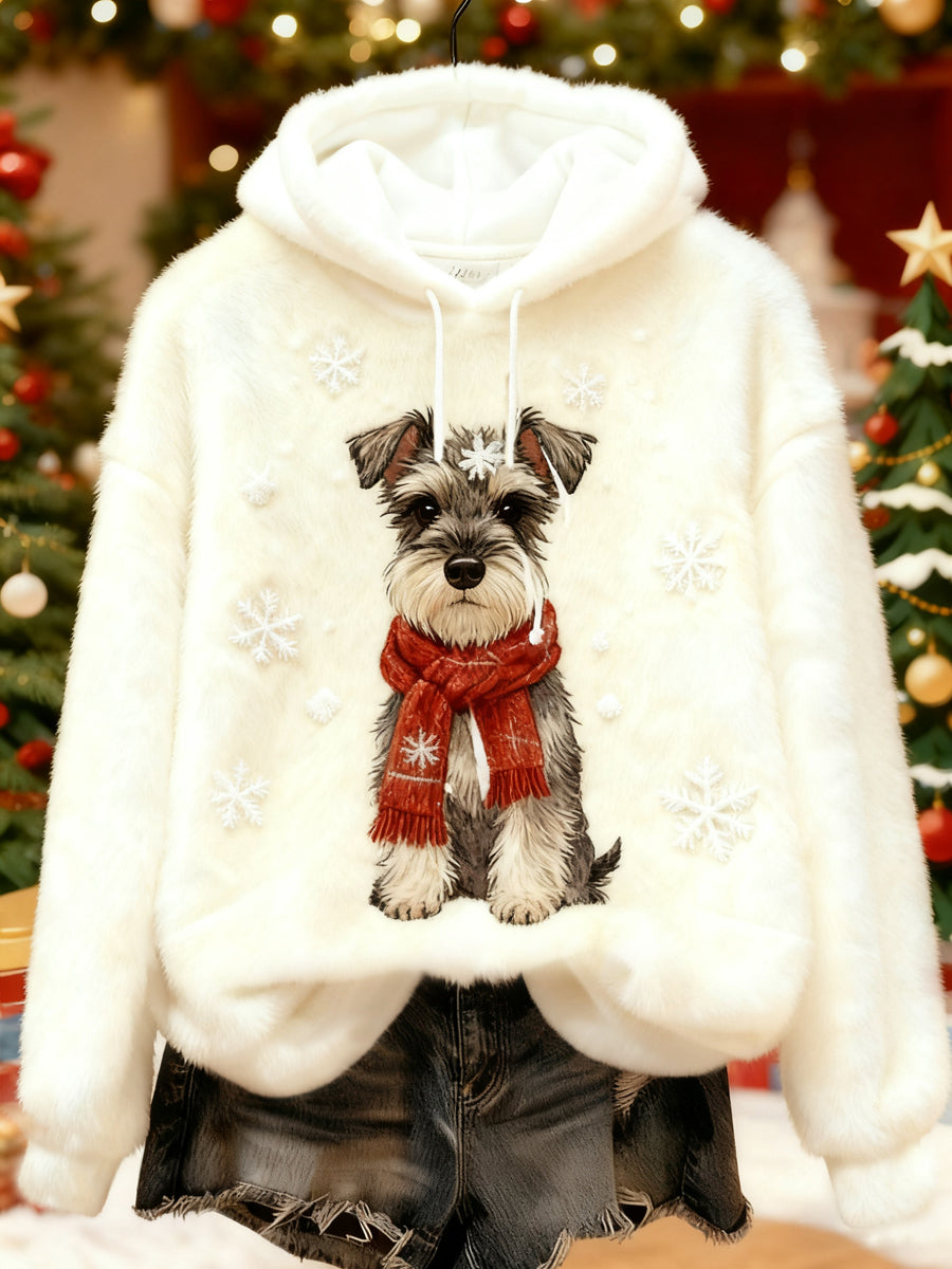 Damen Weihnachten niedlich Hund Print Casual Flanell Hoodie