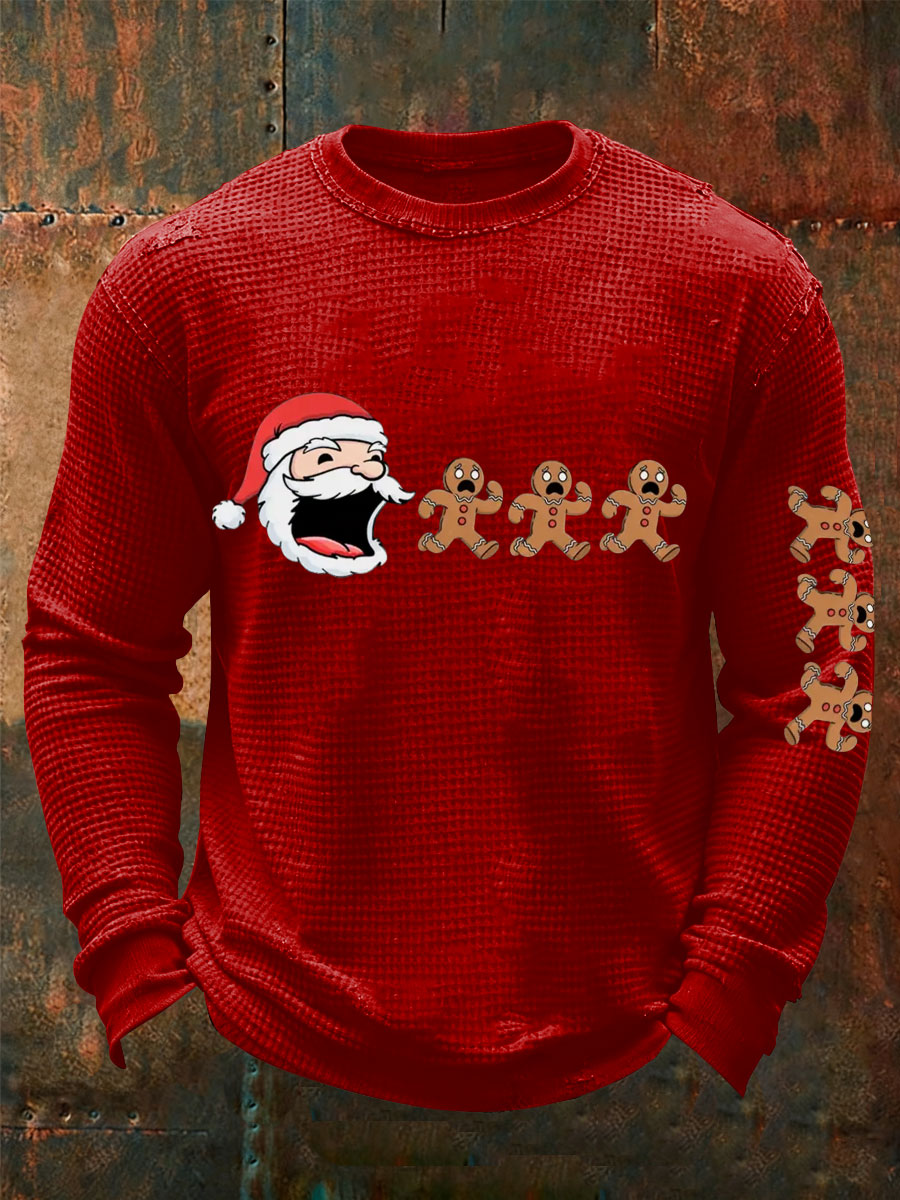 Herren lustige Weihnachts männer Cookie Weihnachts kunst Druck Waffel lang ärmel iges T-Shirt