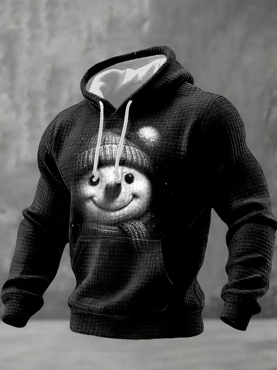 Herren Retro Weihnachten Vintage Schneemann Karierte Baumwolle Hoodie
