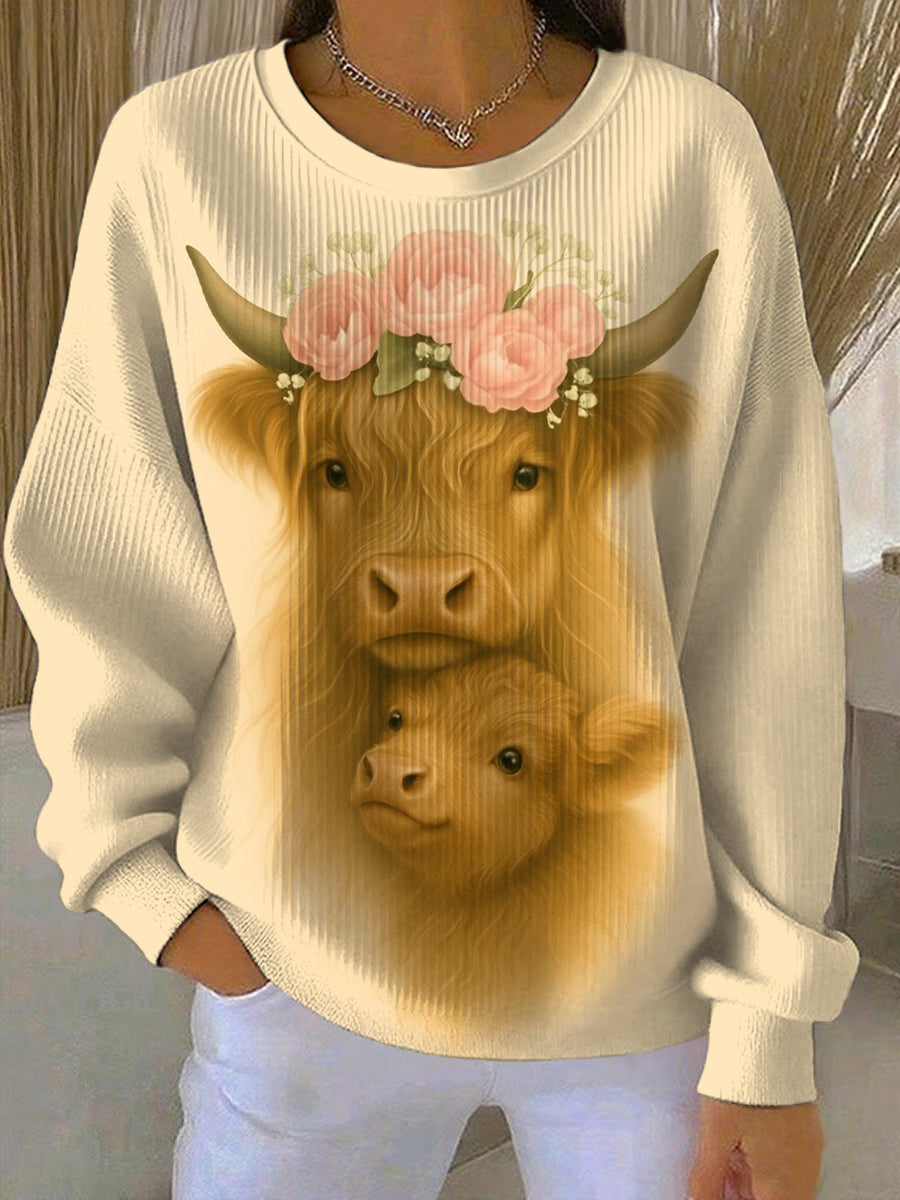 Women's Animal Highland Cow Print Casual Sweatshirt