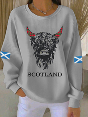 Women's Scotland Highland Cow Ribbed Round-Neck Sweatshirt