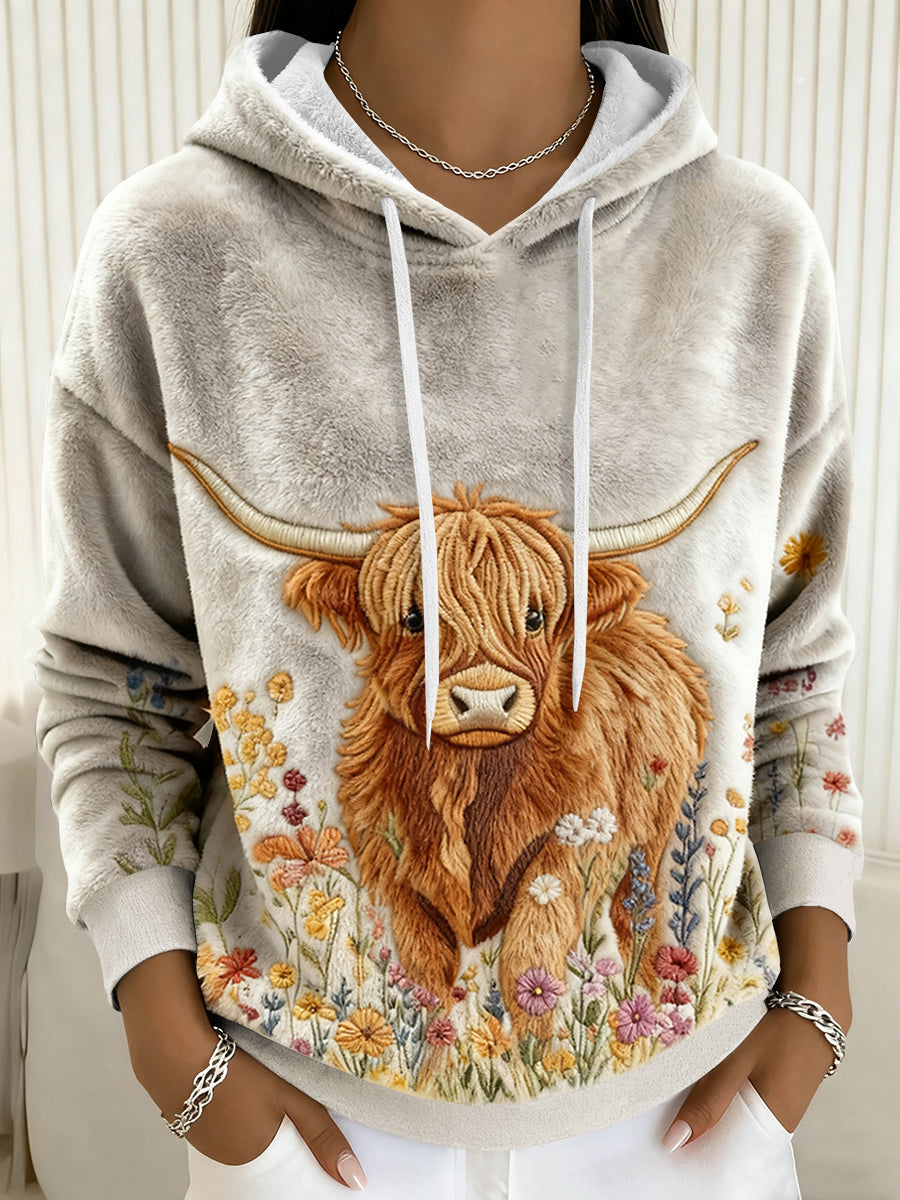 Women's Christmas Highland Cow Flannel Hoodie