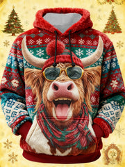 Men's Funny Christmas Cute Highland Cow Flannel Hoodie