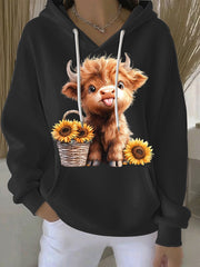 Women's Animal Highland Cow Print Casual Hoodie
