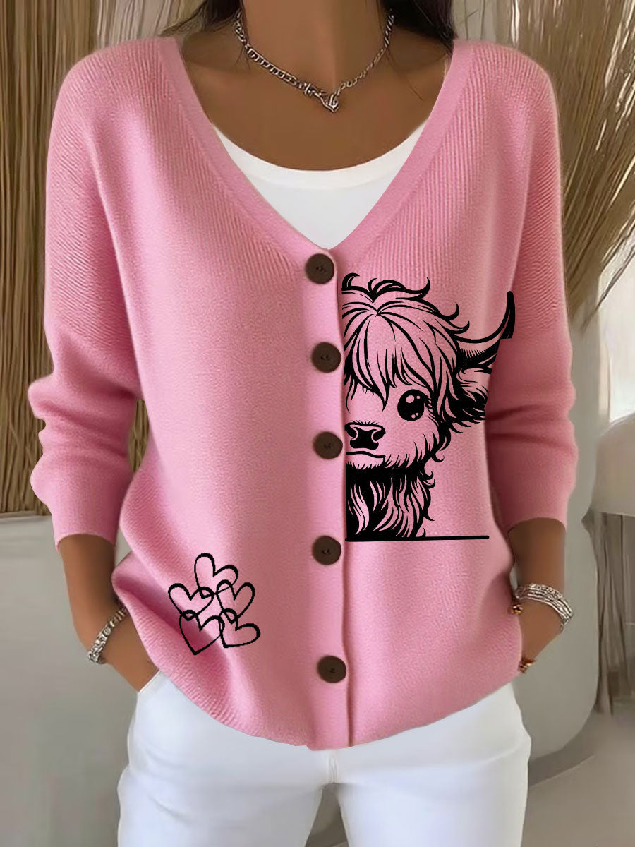 Women's Highland Cow Print Casual Cardigan