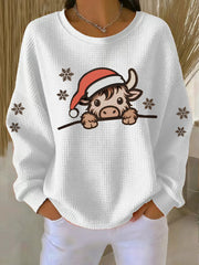 Women's Christmas Highland Cow Print Top
