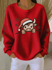 Women's Christmas Highland Cow Print Top