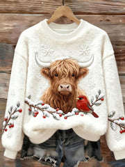 Women's Christmas Highland Cow Flannel Hoodie