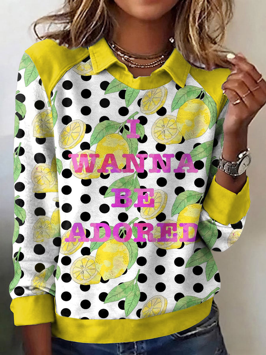 Women's I Wanna Be Adored Lemon Roses Music Lover Printed Casual Tops