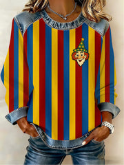 Damen-Kölner Karneval bedrucktes Jeans-Patchwork-Top